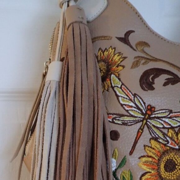 Shariff 1827 Designer Leather & Sunflower Embroidered Shoulder Bag - Picture 3 of 13